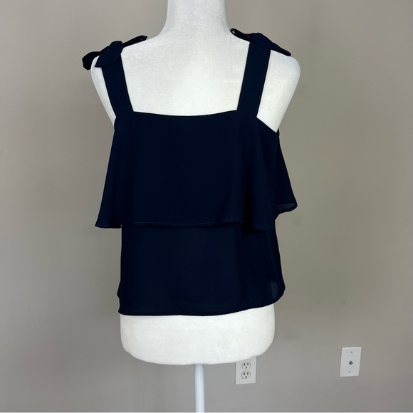 LOFT TIERED SQUARE NECK TANK TOP BOW STRAPS SIZE SMALL PETITE NAVY BLUE - Picture 8 of 16
